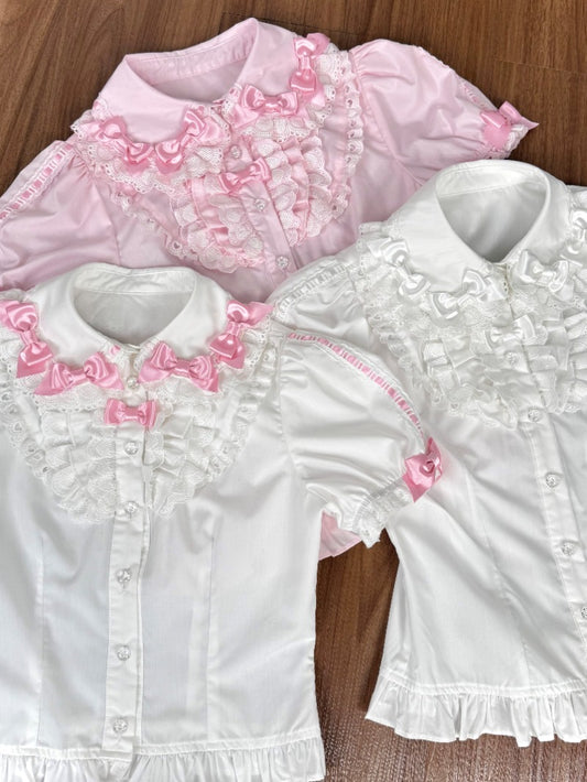 Bow Lace Peter Pan Collar Versatile 100% Cotton Blouse BY1202