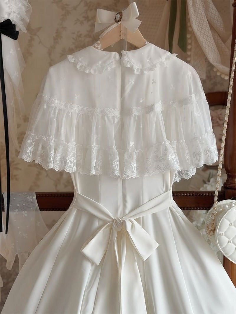 White Waist Cinched Lolita Sweet Daily Tulle Maxi Dress BY9293