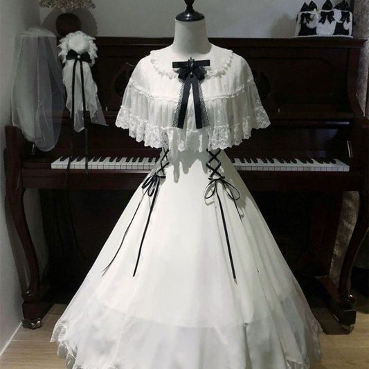 White Waist Cinched Lolita Sweet Daily Tulle Maxi Dress BY9293