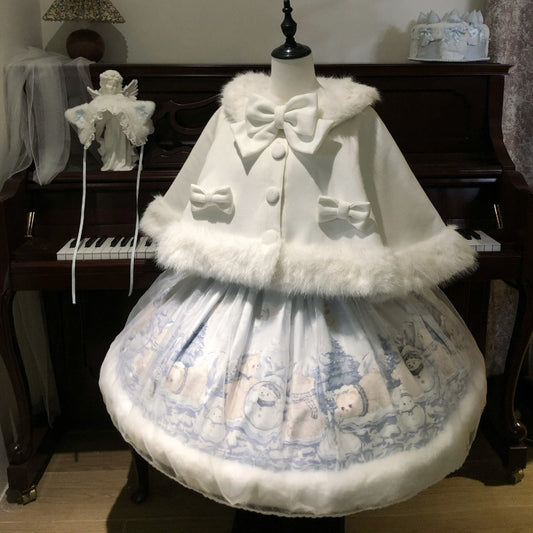 `Snowman Bear Lolita JSK | Autumn Winter Furry Dress BY1095