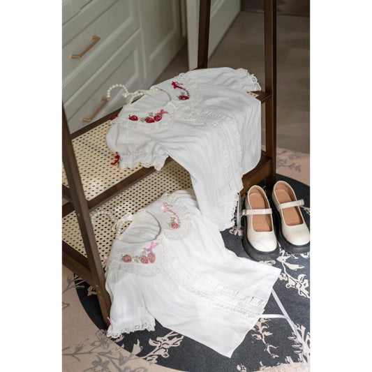 Cute Bow Strawberry Embroidery Blouse BY1131