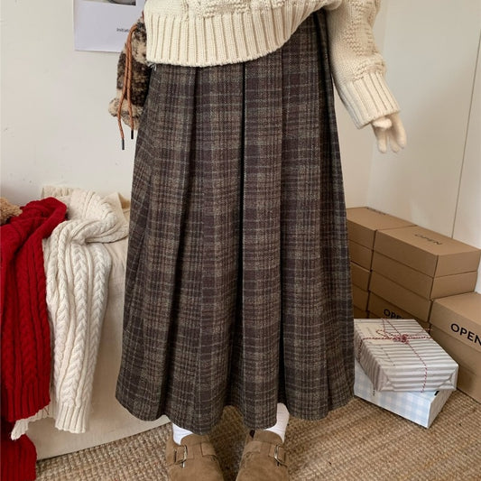 Vintage Plaid Pleated Wool-look Skirt BY1021