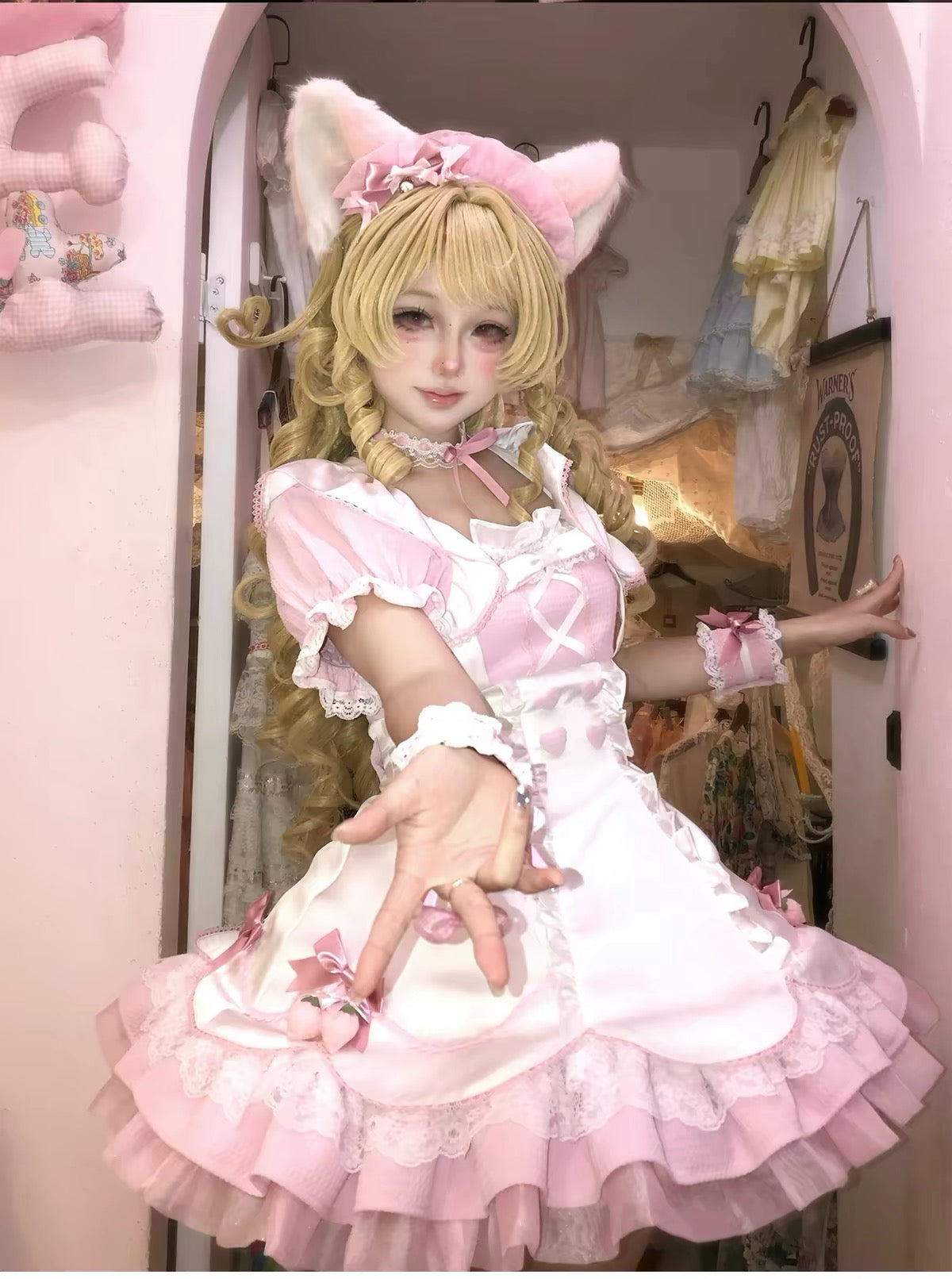Kawaii Pink Check Maid Lolita BY0088