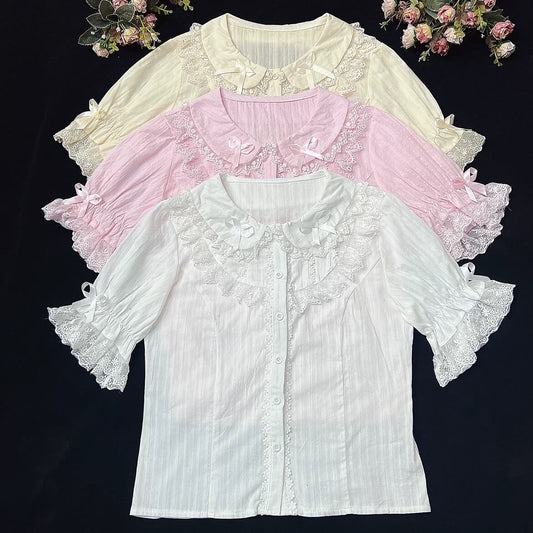 4 Colors Cute Peter Pan Collar Cotton Blouse BY9266