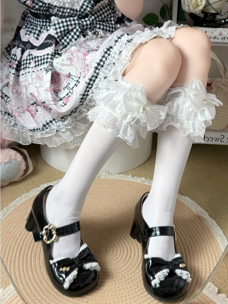Sweet Lace Trim Bow Socks BY9224