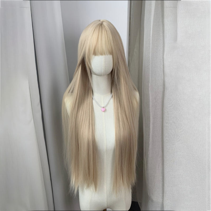 Light Golden 85cm Long Straight Synthetic Wig by0992