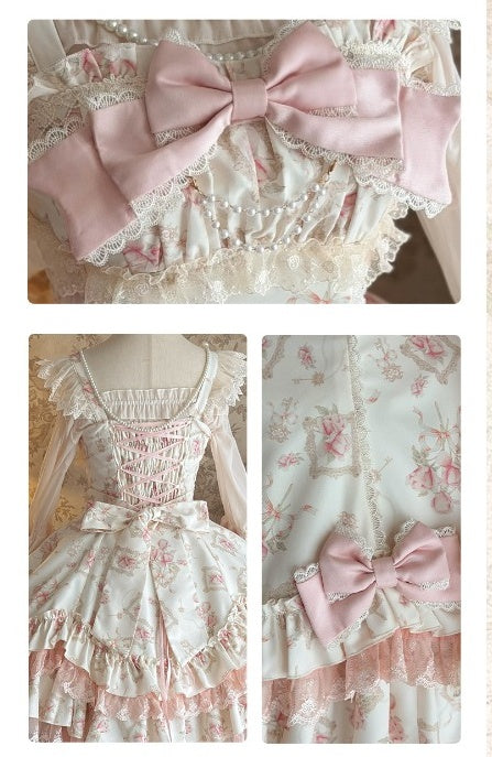 【Morning Mist Rose JSK / OP】 Sweet Gentle Floral Wall Lolita Dress by0998