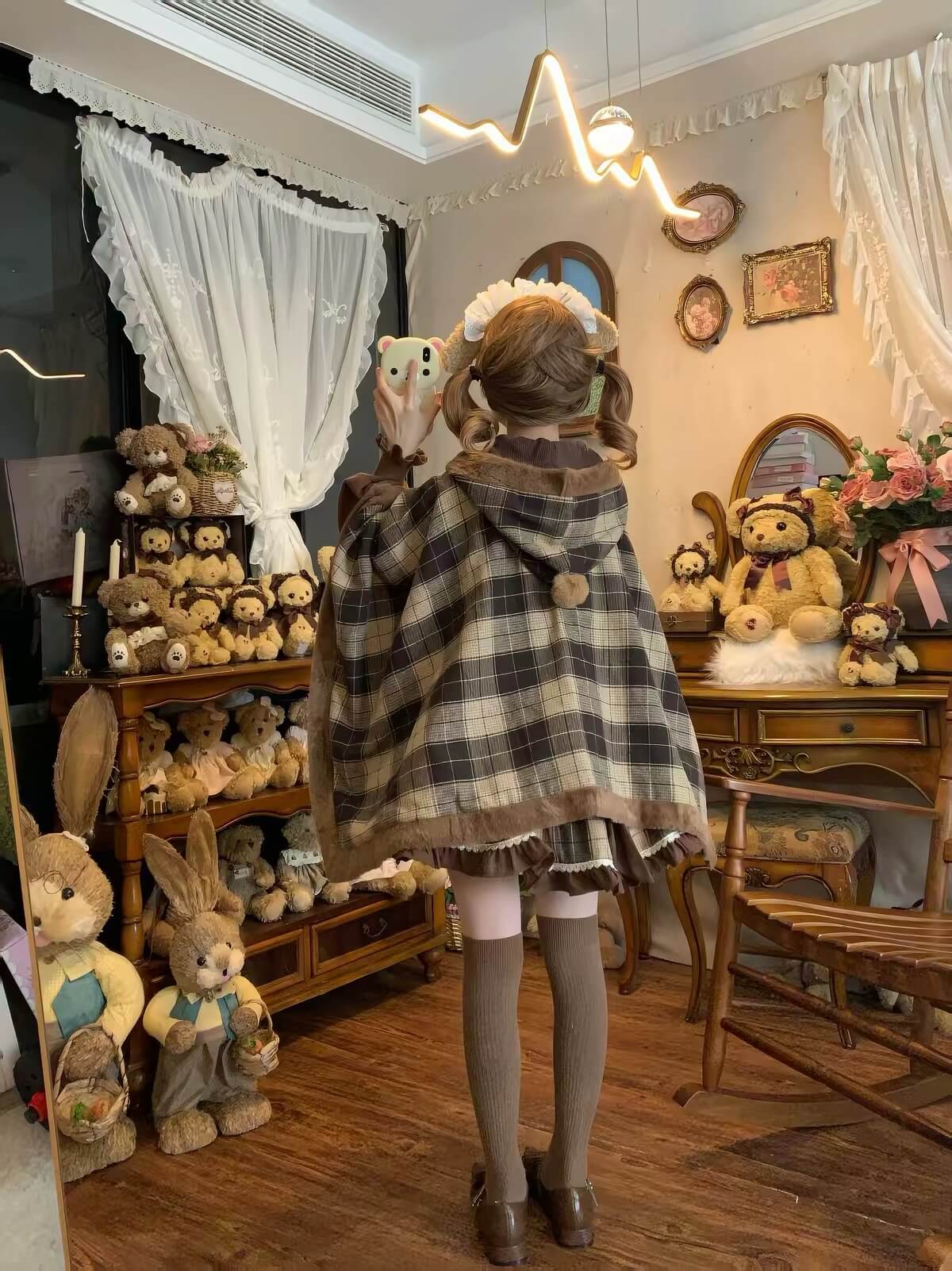 Caramel Cocoa Brown Plaid Sweet Winter Lolita JSK| In Stock BY1010