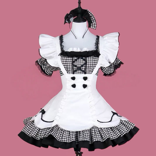 Blue White / Black White Plaid Sweet Maid Lolita Dress BY1111