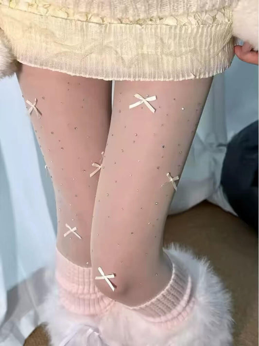 Kawaii Sheer Mesh Tights Shiny Rhinestones BY9181
