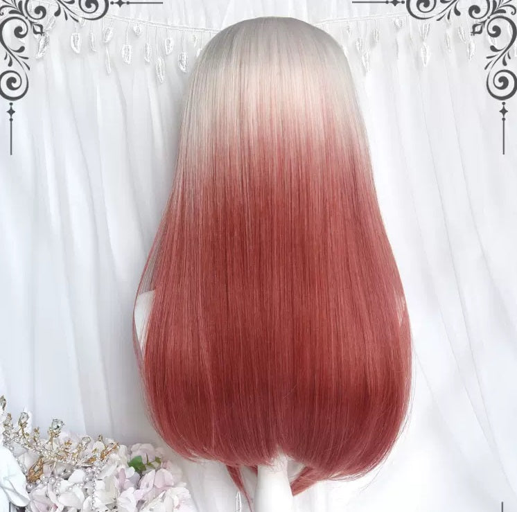Red gradient long straight wig by241173