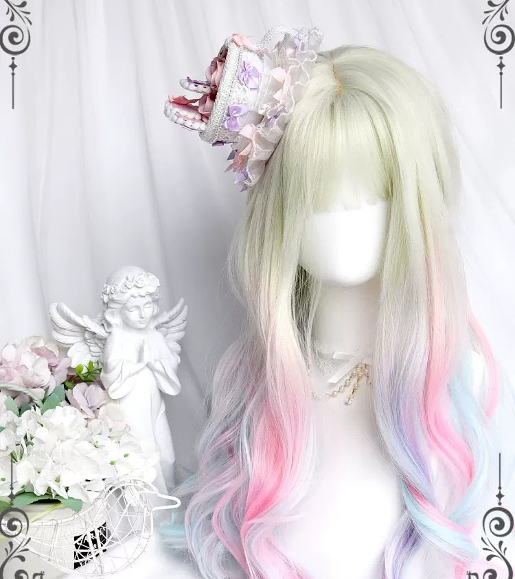 Pink blue purple gradient soft girl wig by241171