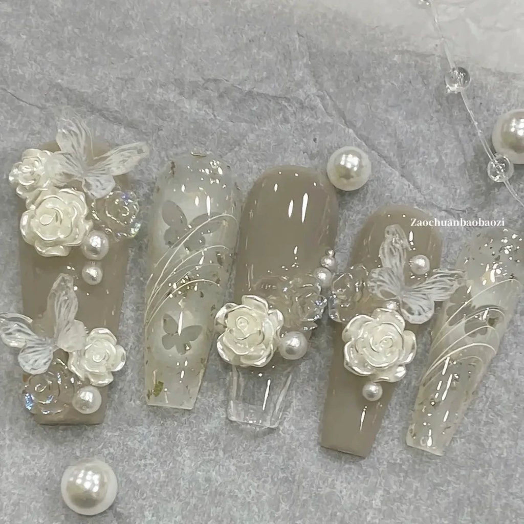 handmade french camellia fake nails BY10012