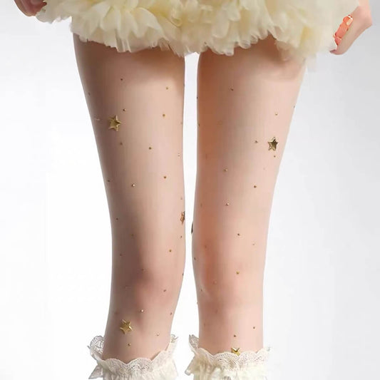 Star Rhinestone Polka Dot Sheer Tights BY9171