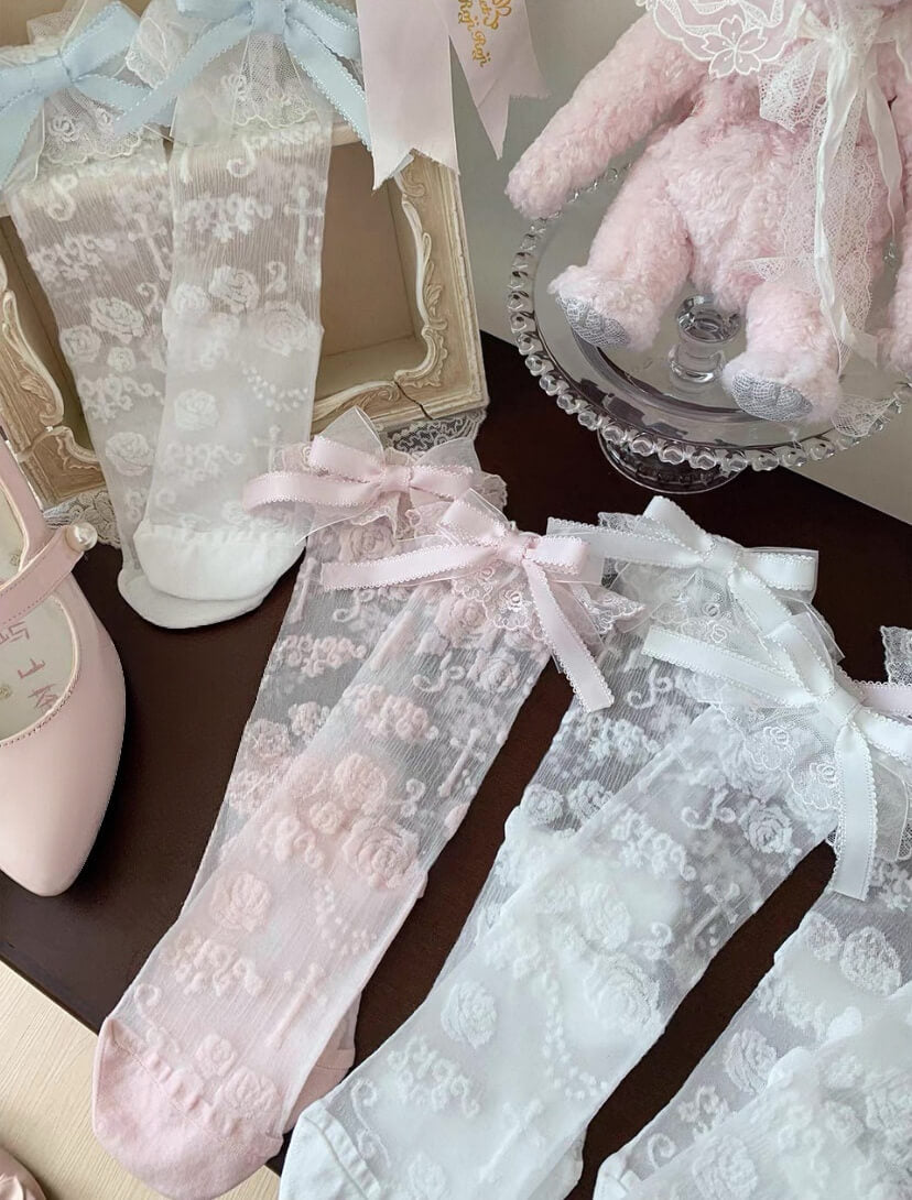 Twisted Rose Lolita Mid-Calf Kawaii Lolita Socks BY1122