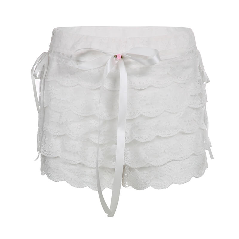 INS Ballet Girl White Lace High Waist Shorts BY1014