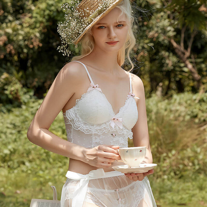 French girls retro Lolita underwear white lace bra set BY9056