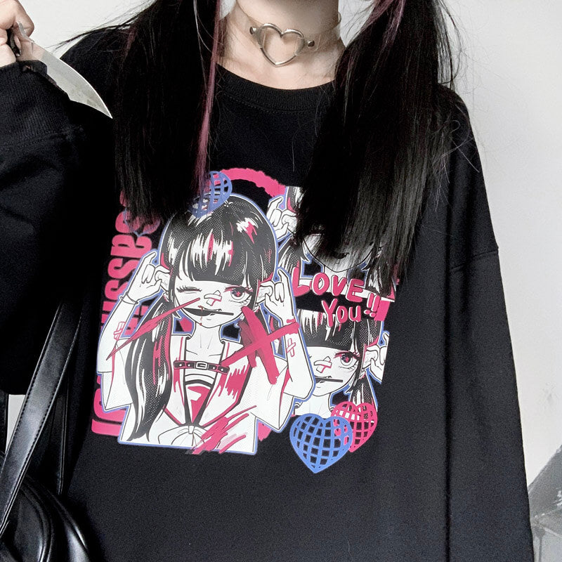 japanese dark Assassin cartoon print pullover hoodie BY900037