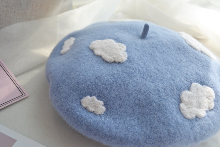 BLUE SKY WHITE CLOUDS BERET HAT BY51012