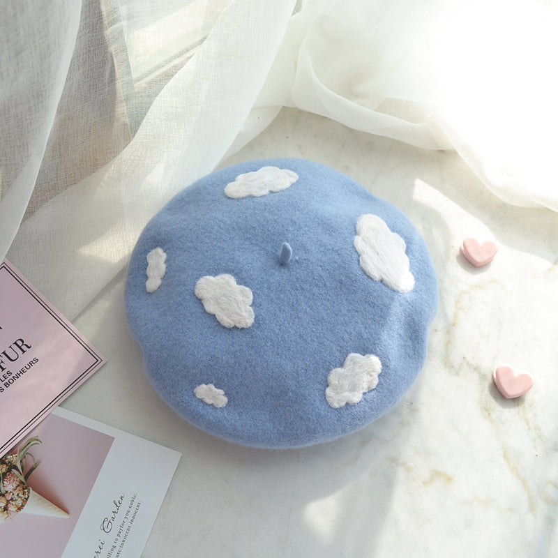 BLUE SKY WHITE CLOUDS BERET HAT BY51012