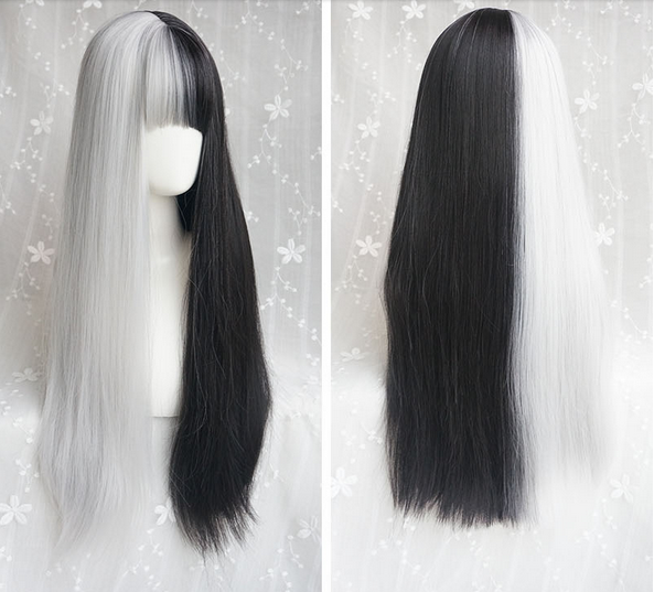 GOTHIC AIR BANGS BLACK GOLDEN LONG STRAIGHT WIG BY31007