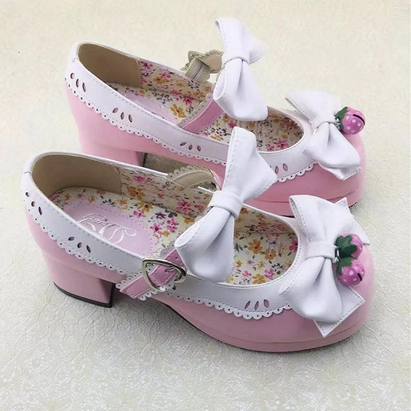 JAPANESE LOLITA STRAWBERRY BELL BOW SHOES BY50807
