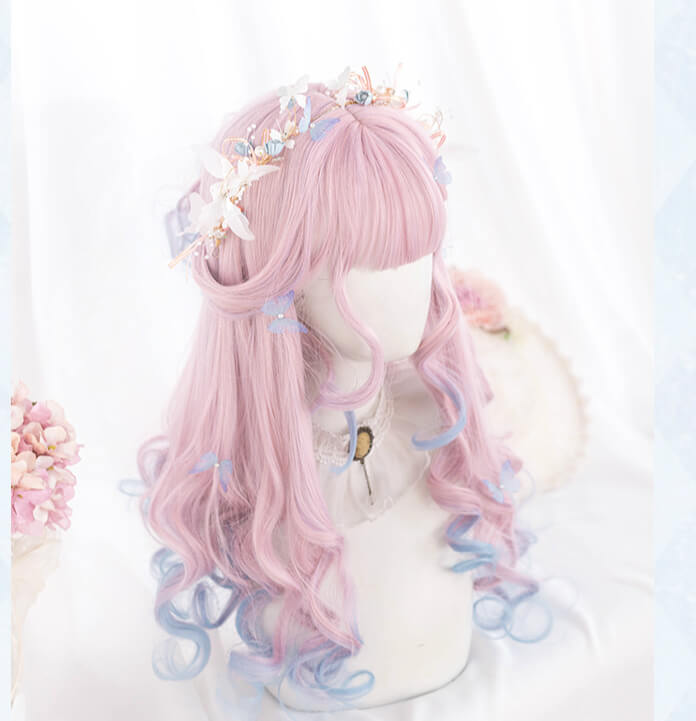 LOLITA PASTEL PINK BLUE LONG CURLY COS WIG BY07178
