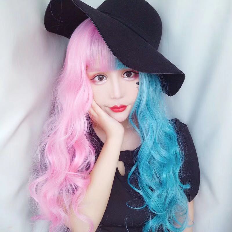 LOLITA  BLUE PINK LONG WAVE WIG BY31042