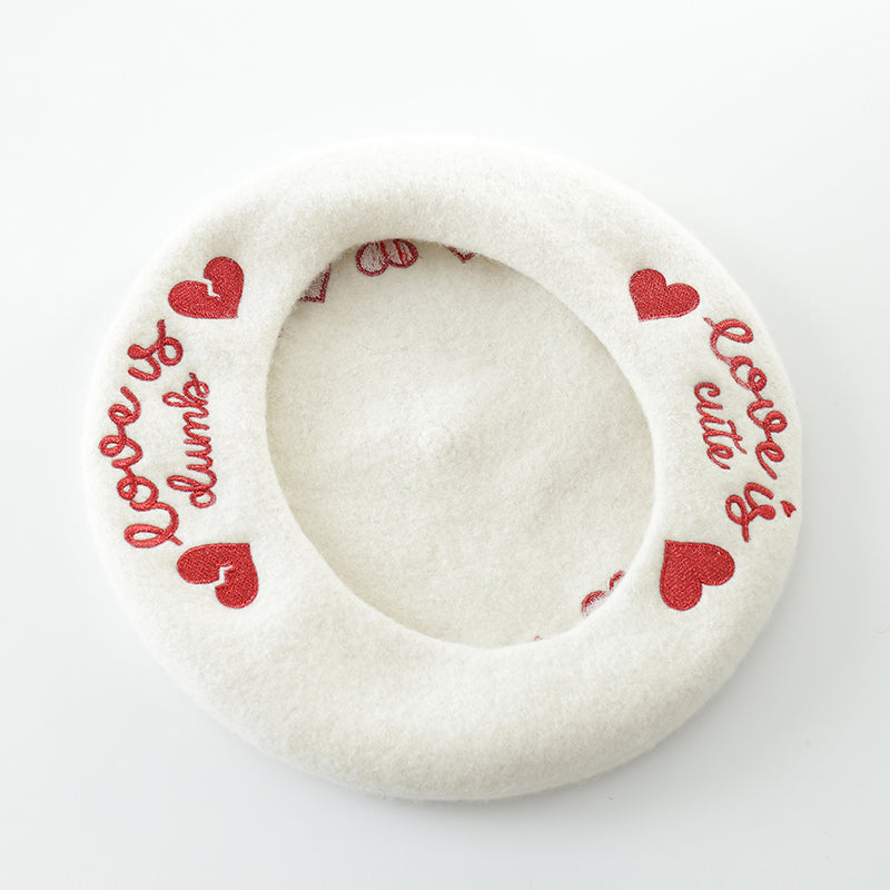 ''LOVE EMBROIDERY'' WHITE BERET BY51030