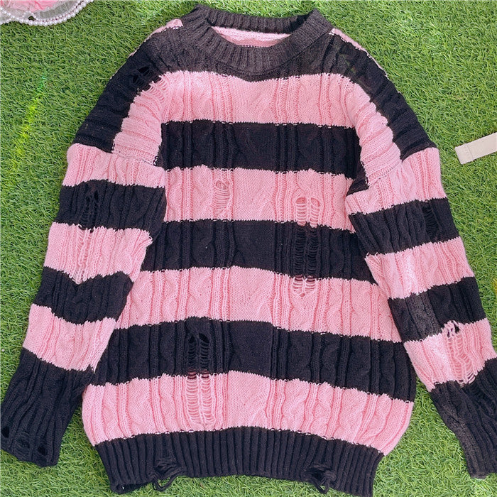 black pink stripe sweater by11283