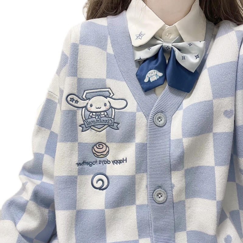 BLUE AND WHITE Chessboard sweater cardigan by6212