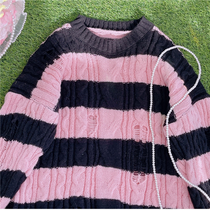 black pink stripe sweater by11283