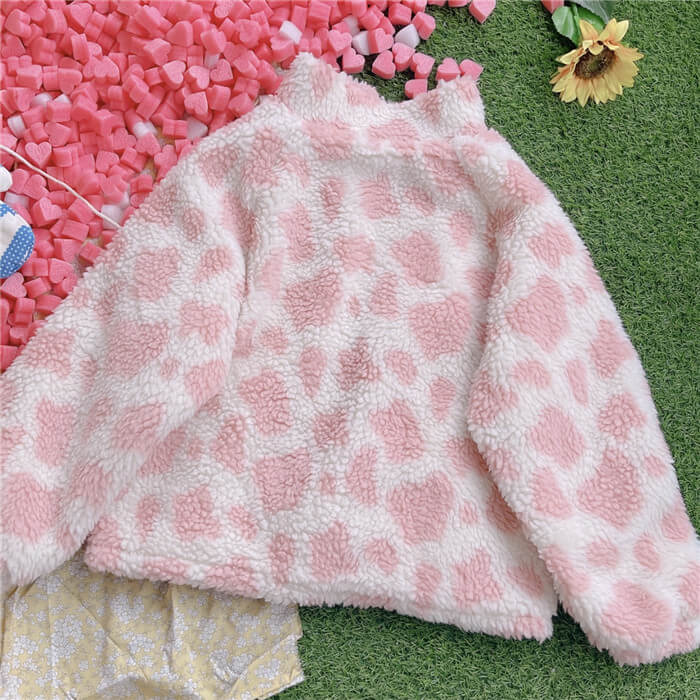 Lamb wool pink leopard print clothes BY90072