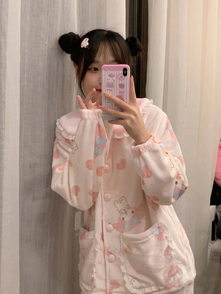 Lovely melody coral velvet pajamas by0074