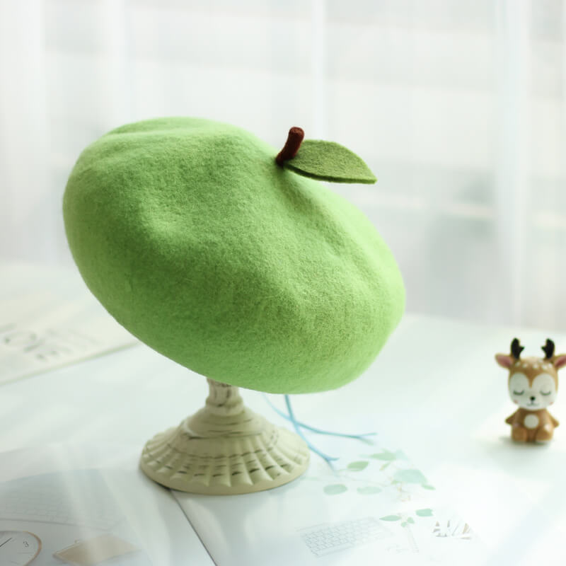 Green apple Wool Beret by0122