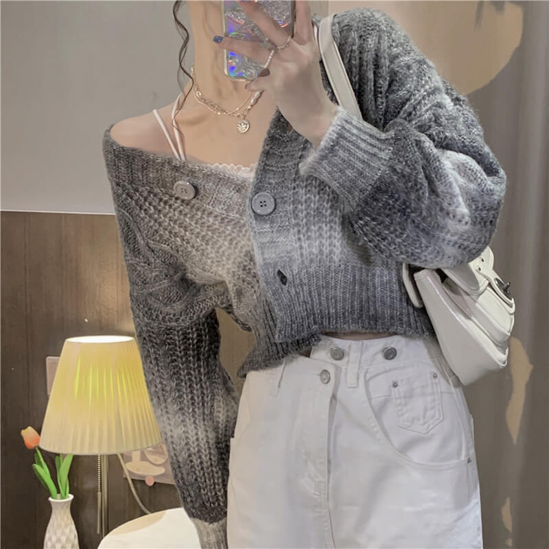 Gradient short knit cardigan by29005
