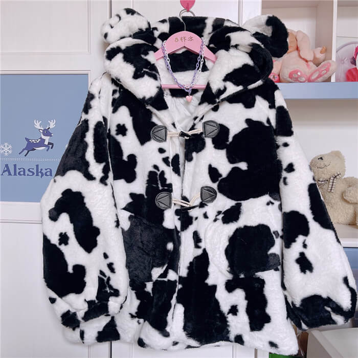 Plush cow pattern Harajuku long sleeved winter clothes BY90069