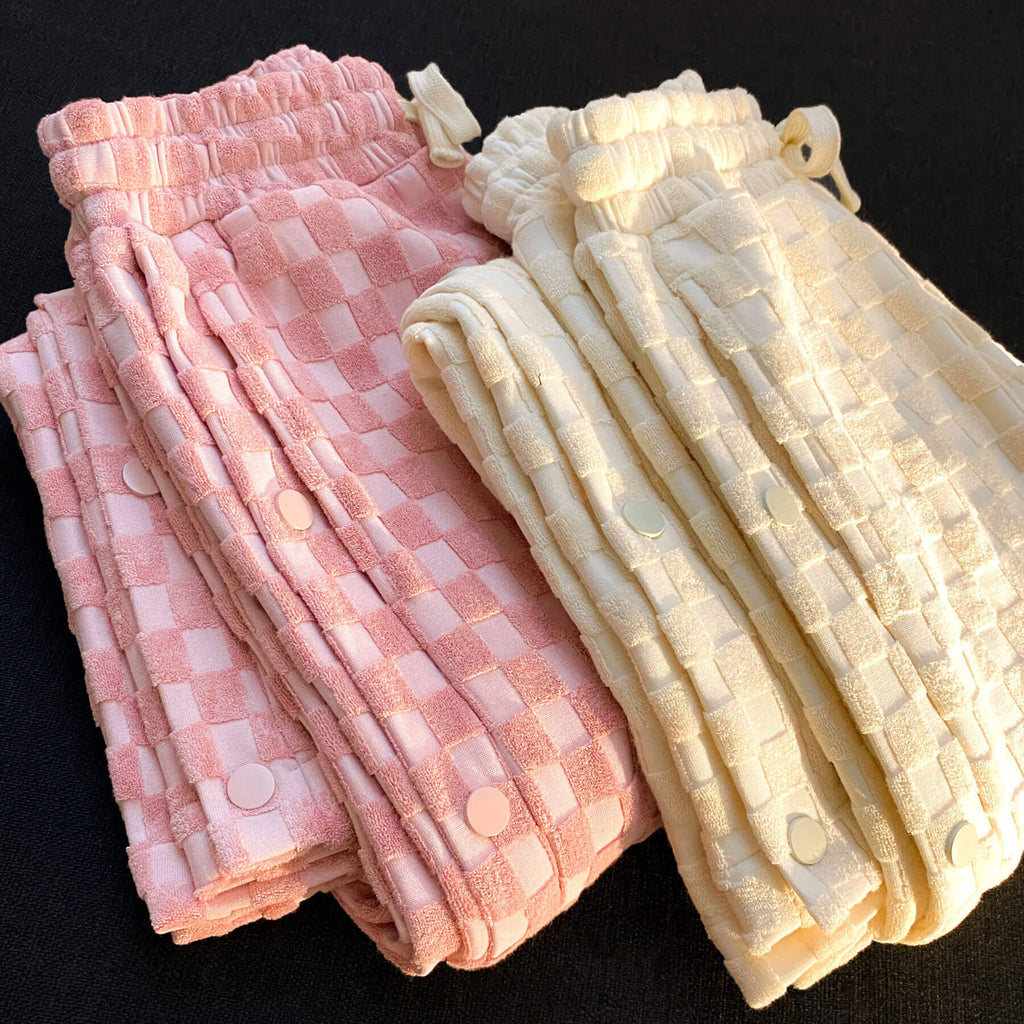 Cream pink checkerboard Plush straight pants by5011