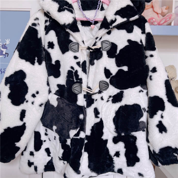 Plush cow pattern Harajuku long sleeved winter clothes BY90069