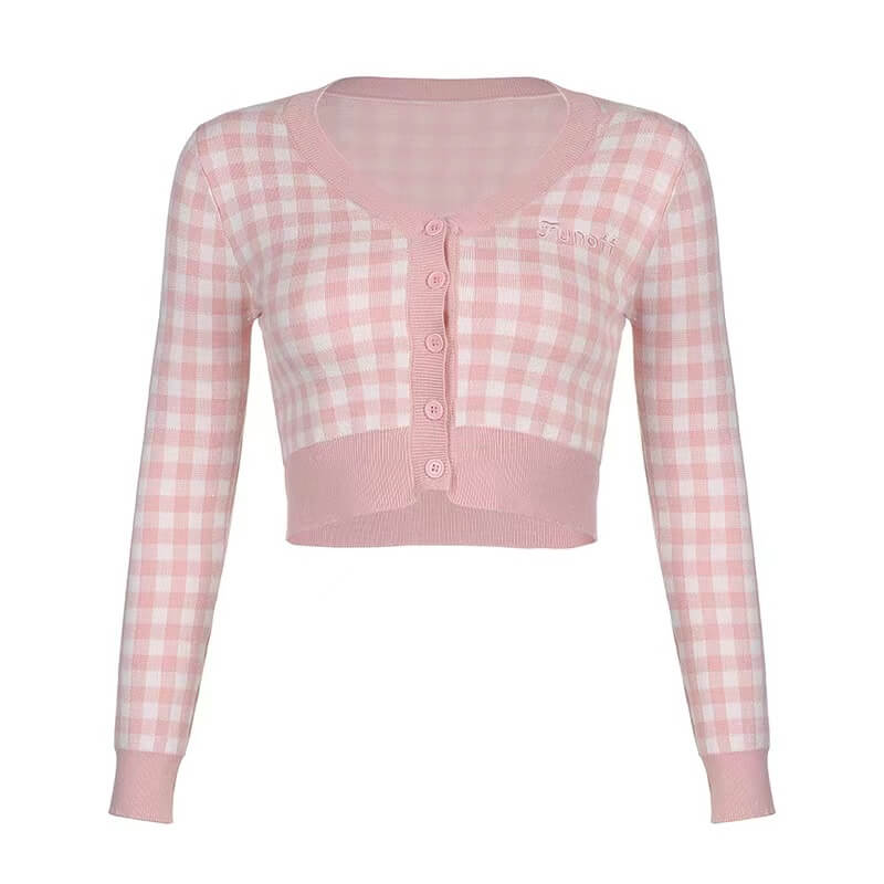 SWEET PINK PLAID CARDIGAN BY90006