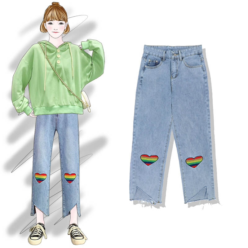 RAINBOW LOVE EMBROIDERY JEANS BY63140