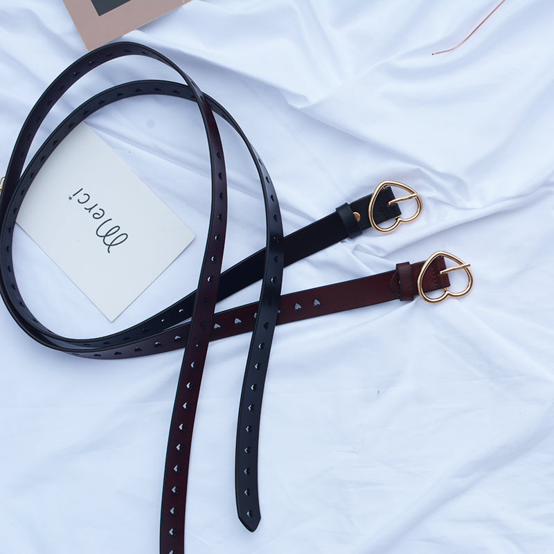 RETRO HOLLOW LOVE LEATHER BELT BY18010