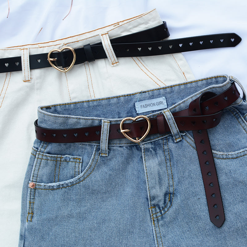 RETRO HOLLOW LOVE LEATHER BELT BY18010