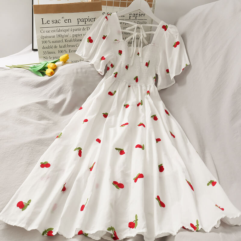 SWEET ''PINEAPPLE & STRAWBERRY & CHERRY'' EMBROIDERY DRESS BY61205