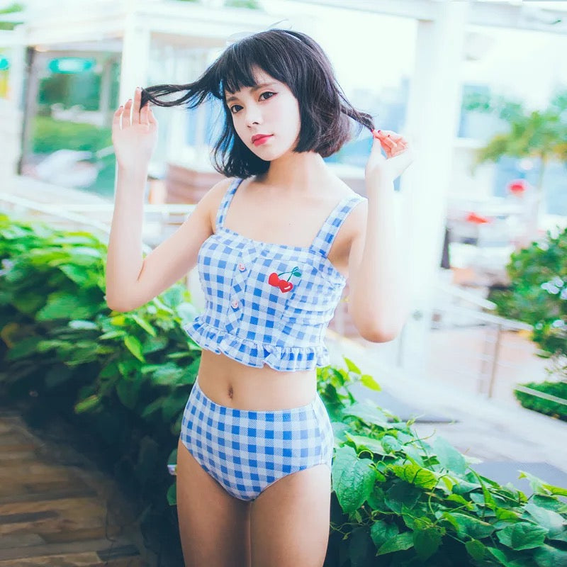 CUTE BLUE THREE-PIECE SWIMSUIT BY66010