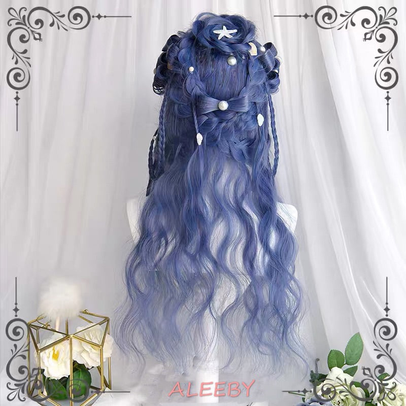 2020 ALEEBY BLUE WATER WAVE AIR BANGS LONG CURLY WIG BY42003