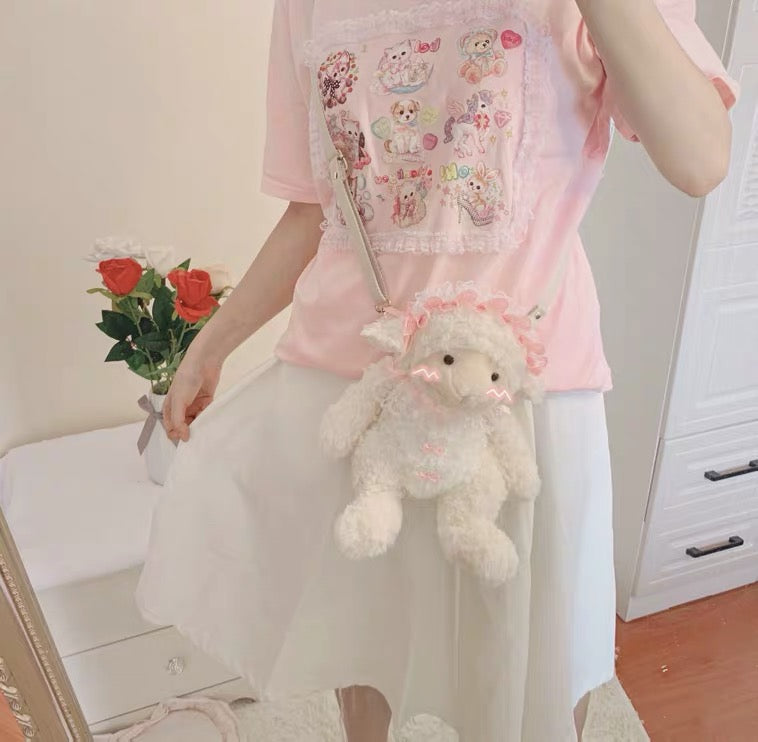 JAPANESE CUTE CAT PASTEL PINK LACE T-SHIRT BY60036