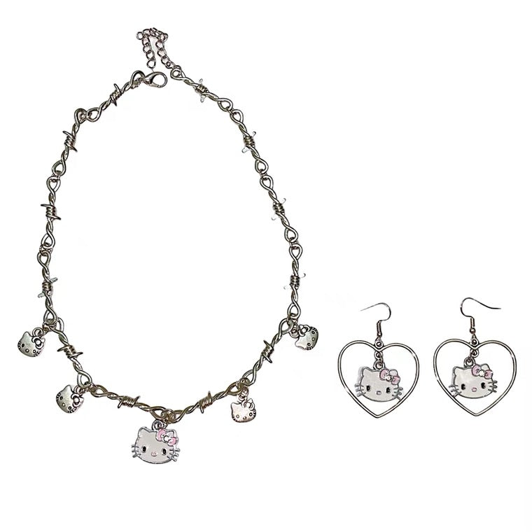 Cute “hello kitty” necklace & earrings set BY7117