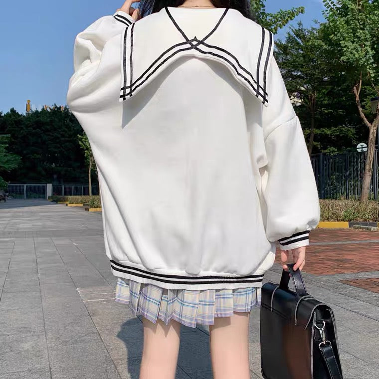 JAPANESE SWEET GIRL NAVY COLLAR LOOSE SWEATSHIRT BY90130