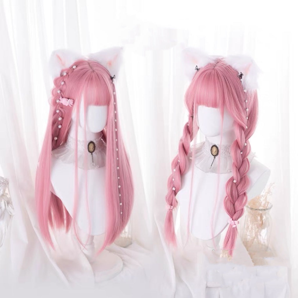 Lolita pastel pink jk cos long straight wig BY7011